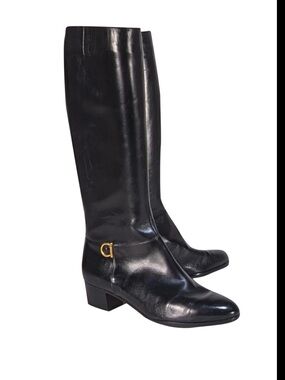 Salvatore Ferragamo Black Leather Riding Boots Women Size 7.5